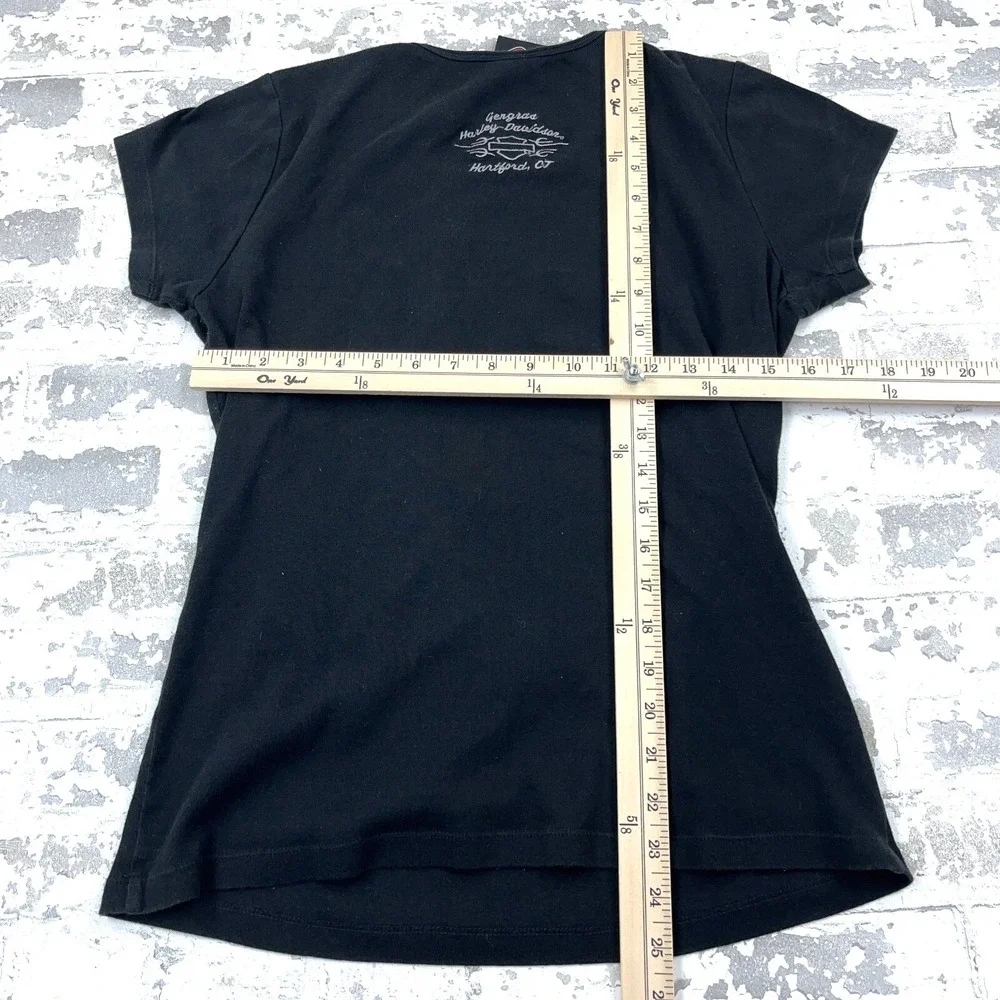 Harley Davidson Shirt Women XL Black Tee Skull Winged Wings Biker Ladies - Picture 8 of 11